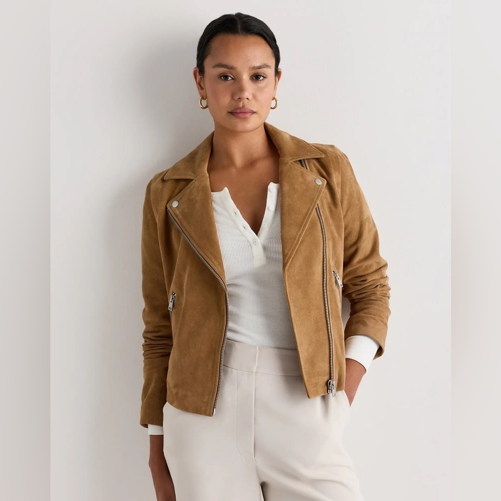 Quince 100% Suede Biker Jacket in XS pecan brown